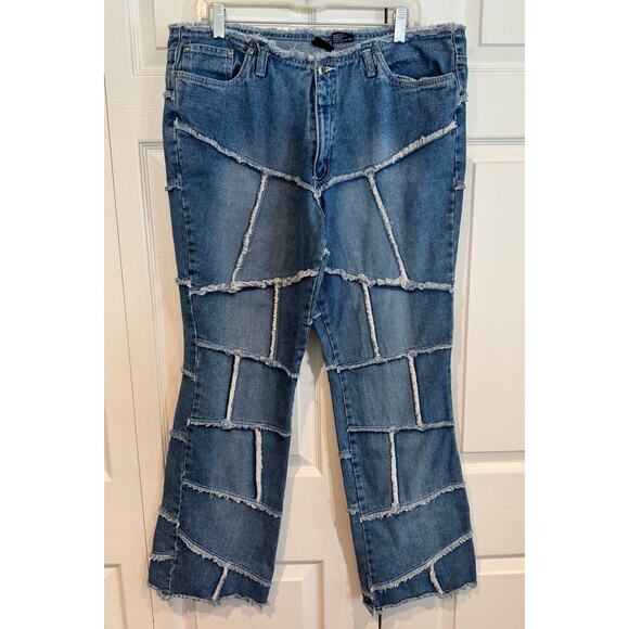 Vintage Y2K Patchwork Lace Pocket Blue Jeans- Size 18 - Picture 1 of 8